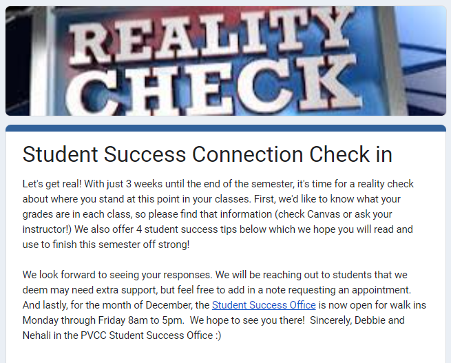 Student Success Connection Check in